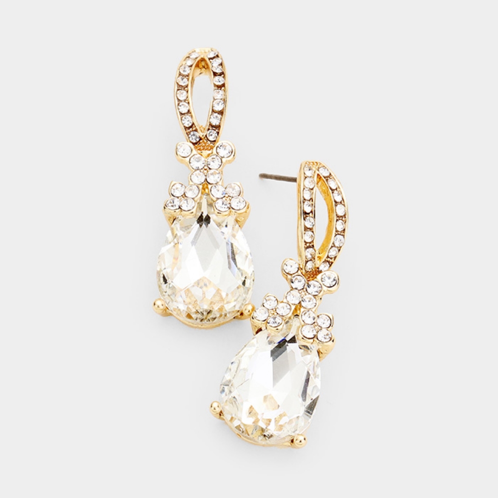 Gold Dangle Rhinestone Crystal Earrings 15 Inch Teardrop 30$